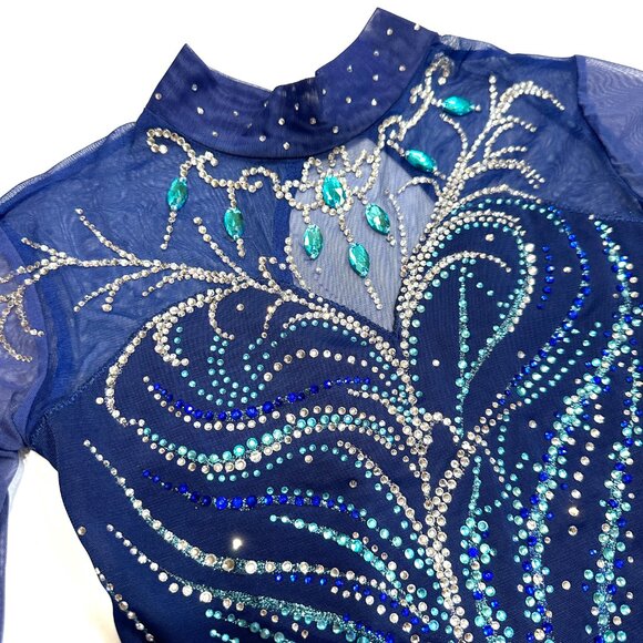 Girls Long Sleeve Figure Ice Skating Dress Rhinestones Mesh Ballet Dance Dresses - Picture 4 of 10
